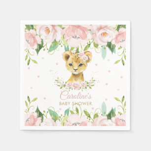 Blush Pink Floral Lion Baby Shower Birthday Napkin
