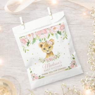 Blush Pink Floral Lion Cub Baby Shower Thank You Favour Bag