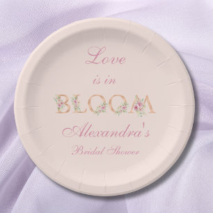 Blush Pink Floral Love is in Bloom Bridal Shower Paper Plate