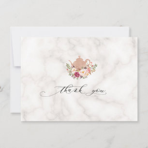 Blush Pink Floral Marbl Bridal Tea Party Thank You Card
