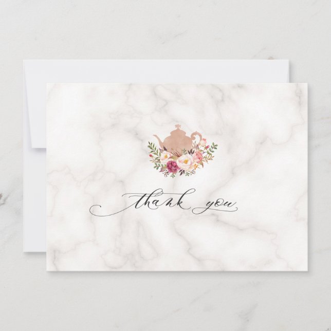 Blush Pink Floral Marbl Bridal Tea Party Thank You Card (Front)