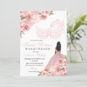 Blush Pink Floral Masquerade Sweet 16 Invitation