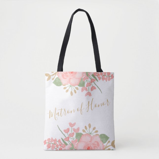 Blush Pink Floral Matron of Honour Tote Bag (Front)