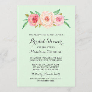 Blush Pink Floral Mint Green Bridal Shower Invitation