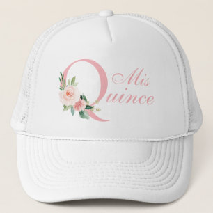 Blush Pink Floral Mis Quince Quinceanera Trucker Hat