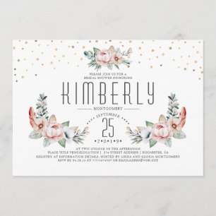 Blush Pink Floral Modern Elegant Bridal Shower Invitation
