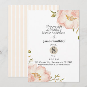 Blush Pink Floral Modern Elegant Chic Wedding Invitation