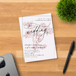 Blush Pink Floral Modern Minimalist Wedding Acrylic Invitations