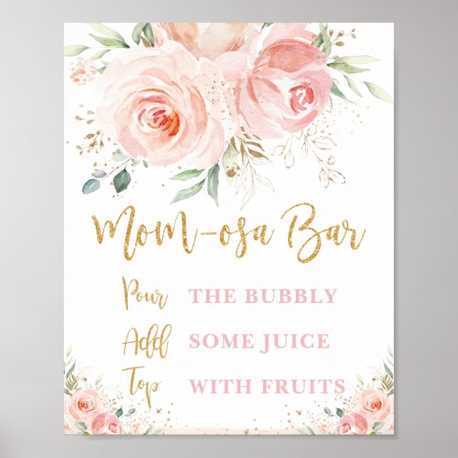 Blush Pink Floral Mom-osa Bar Baby Shower Sign  (Front)