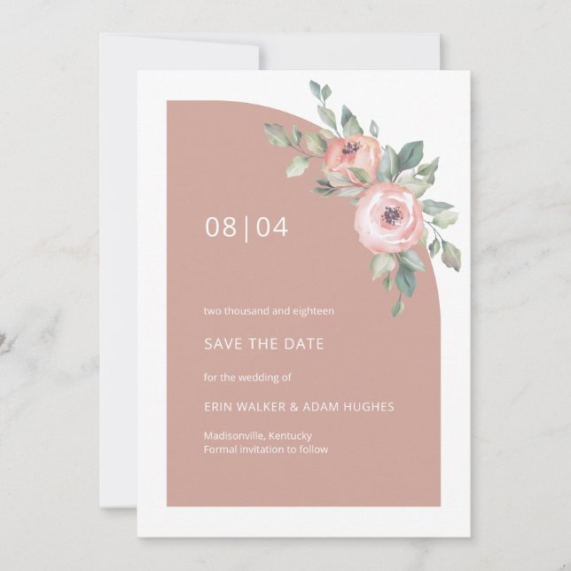 Blush Pink Floral Monogram Half Arch Wedding  Save The Date (Front)