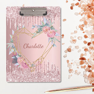 Blush pink floral monogram name  clipboard