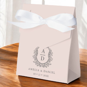 Blush Pink Floral Monogram Wedding Crest Modern Favour Box