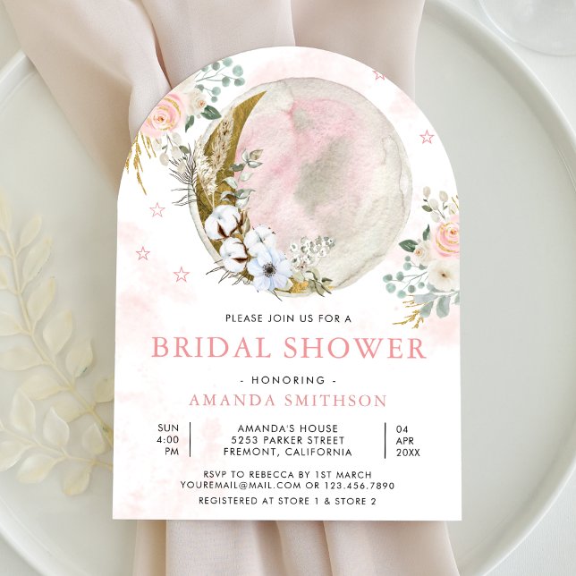 Blush Pink Floral Moon Arch Bridal Shower Invitation (Creator Uploaded)