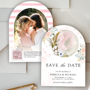 Blush Pink Floral Moon Arch Photo Wedding Save The Date