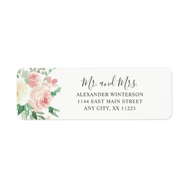 Blush Pink Floral MR & MRS return address Label (Front)