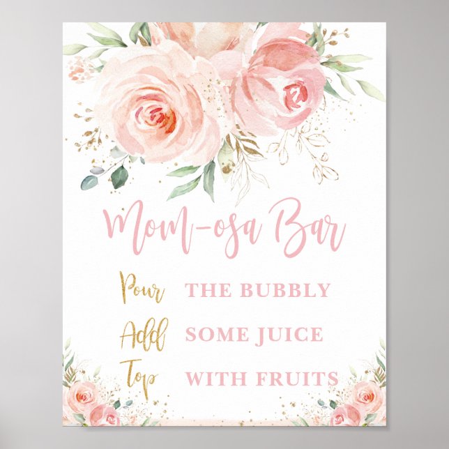 Blush Pink Floral Mum-osa Bar Baby Shower Sign  (Front)