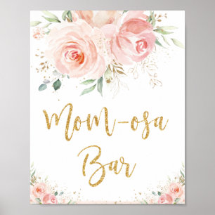 Blush Pink Floral Mum-osa Bar Baby Shower Sign
