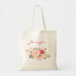 Blush Pink Floral & Name Tote Bag<br><div class="desc">Give the gift of organisation and help with a pink blush floral & gold frame tote bag personalised with your or your friends / family / bridal party's name.</div>