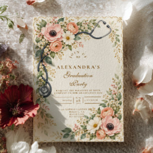 Blush Pink Floral Nurse Graduation Invitation