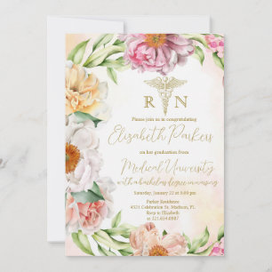 Blush Pink Floral Nursing Graduation Party Invitation