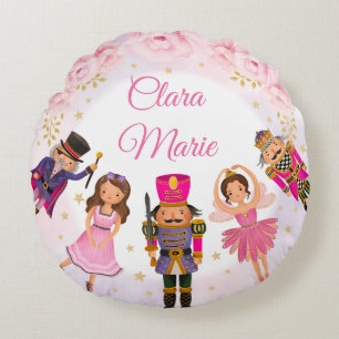 Blush Pink Floral Nutcracker Ballerina Baby Girl Round Cushion