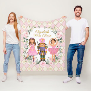 Blush Pink Floral Nutcracker Holiday Baby Girl Fleece Blanket