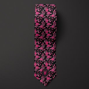 Blush Pink Floral on Black Neck Tie
