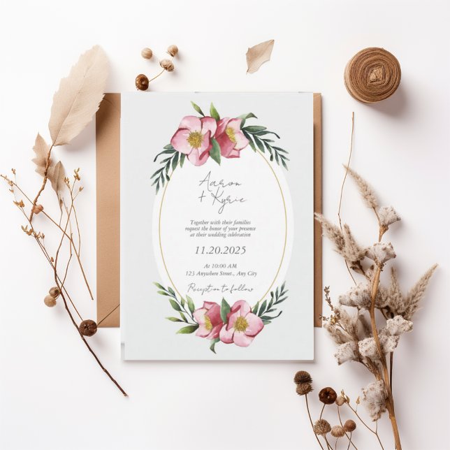 Blush Pink Floral Oval Wedding Invitation (Creator Uploaded)