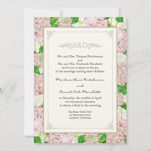 Blush Pink Floral Pastel Hydrangea Watercolor Lace Invitation