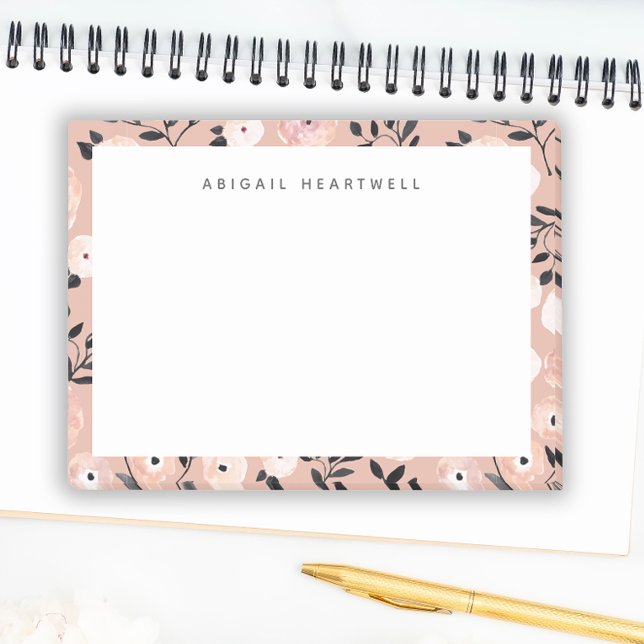 Blush Pink Floral Pattern Add Your Name Post-it Notes (Creator Uploaded)