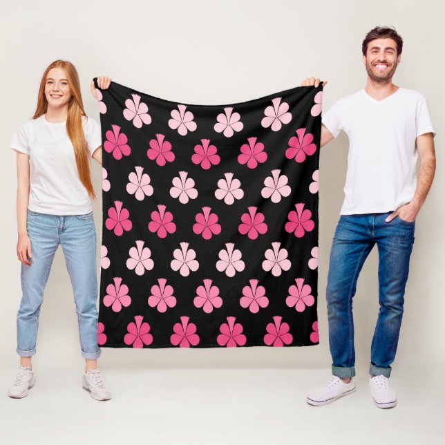 Blush Pink Floral Pattern Fleece Blanket (In Situ)