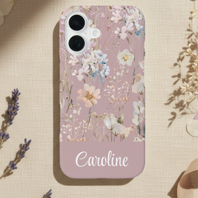 Blush Pink Floral Personalised  iPhone 16 Case (Creator Uploaded)