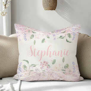 Blush Pink Floral Personalised Name Cushion