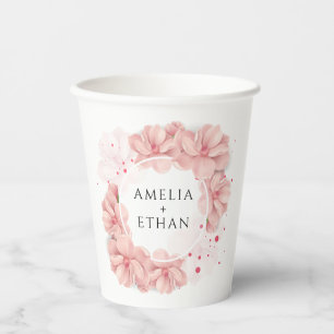 Blush Pink Floral Personalised Wedding Paper Cups