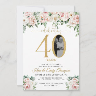 Blush Pink Floral Photo 40th Anniversary Invitation