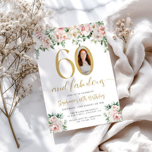 Blush Pink Floral Photo 60th Birthday Invitation
