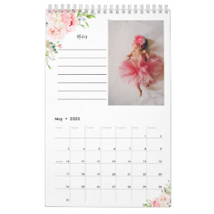 Blush Pink Floral Photo Calendar With Notes