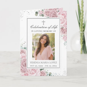 Blush Pink Floral Photo Christian Funeral Memorial Program