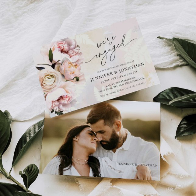 Blush Pink Floral Photo Engagement Party Invitation (Creator Uploaded)