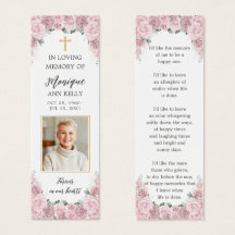 Blush Pink Floral Photo Funeral Memorial Bookmark