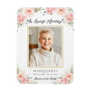 Blush Pink Floral Photo Funeral Memorial Thank You Magnet