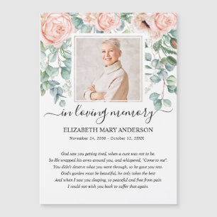 Blush Pink Floral Photo Funeral Prayer Card