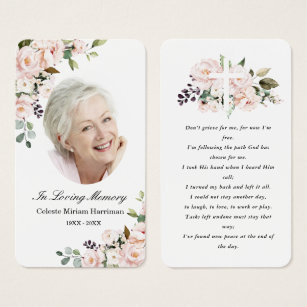 Blush Pink Floral Photo Funeral Prayer Card