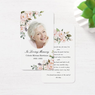 Blush Pink Floral Photo Funeral Prayer Card