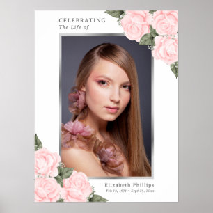 Blush Pink Floral Photo Memorial Funeral Sign