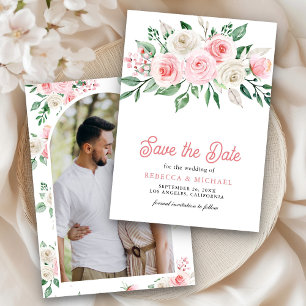 Blush Pink Floral Photo Wedding Save The Date