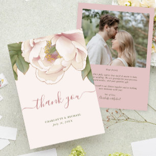 Blush Pink Floral Photo Wedding Thank You Card