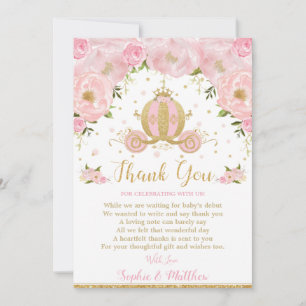 Blush Pink Floral Princess Baby Shower Carriage Thank You Card
