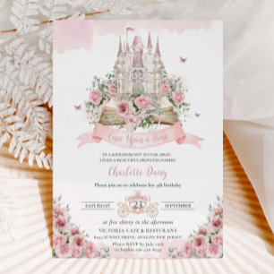Blush Pink Floral Princess Castle Storybook  Invitation