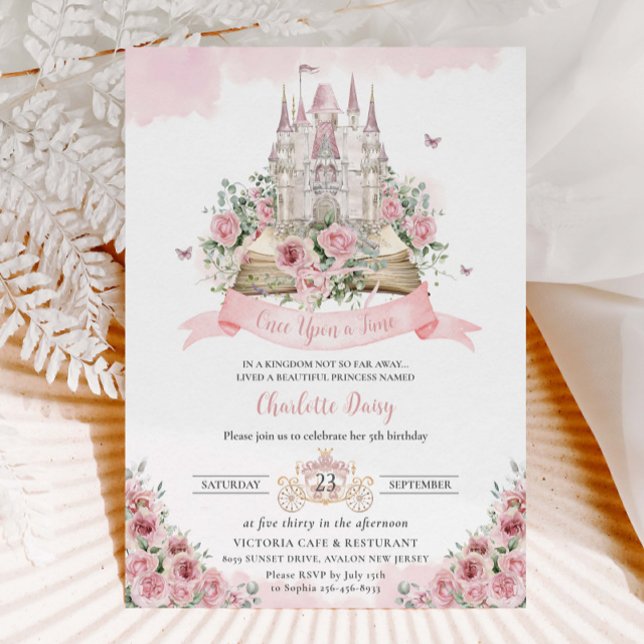 Blush Pink Floral Princess Castle Storybook  Invitation (Creator Uploaded)